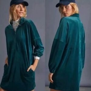 Anthropologie Teal Velvet Pullover Dress